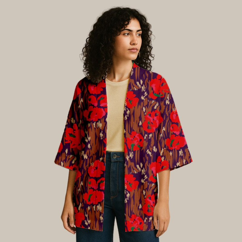 Bedruckter Viskose AMAYA Violett / Rot